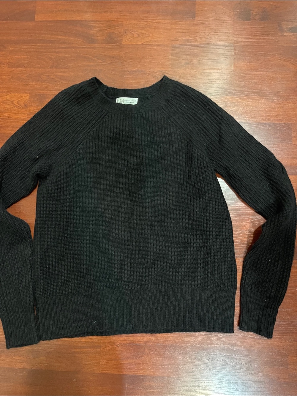 Neiman Marcus Black Ribbed Crewneck Sweater - Women